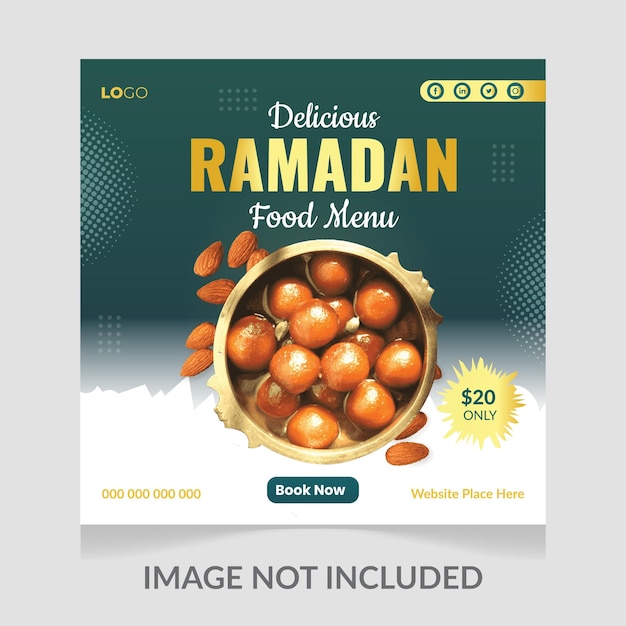 Un menú para el menú de comida de Ramadán se muestra sobre un fondo blanco.