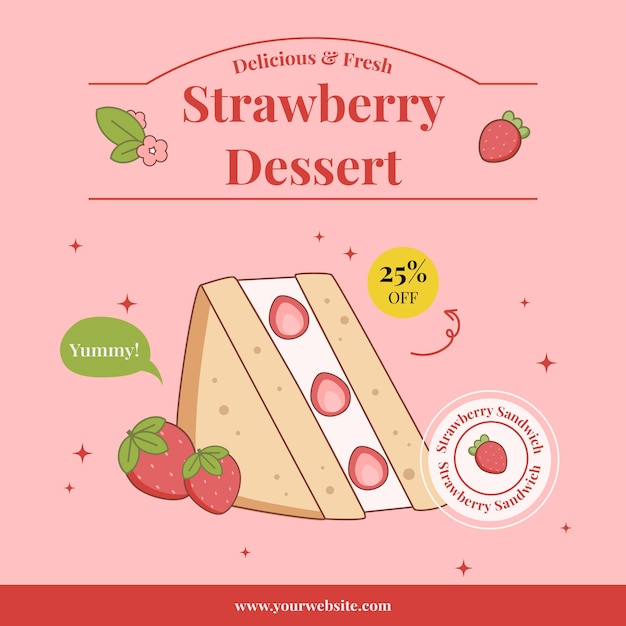 Menú de pastel de postre de fresa