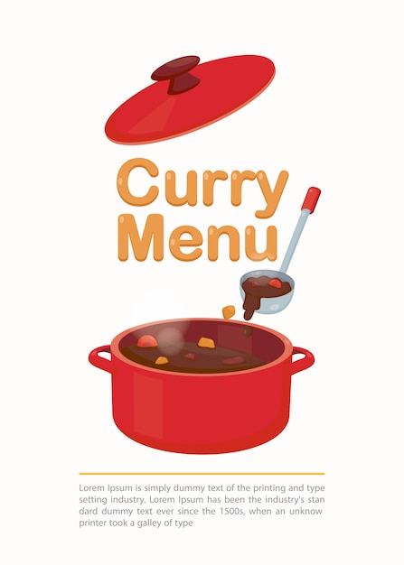 Vector menú. plantilla de comida con olla de curry. cocina japonesa.