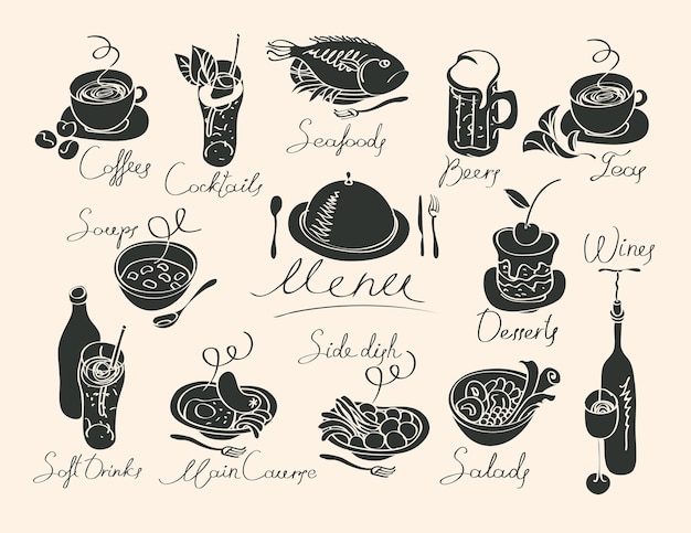 Menú de portada con bocetos de diferentes platos