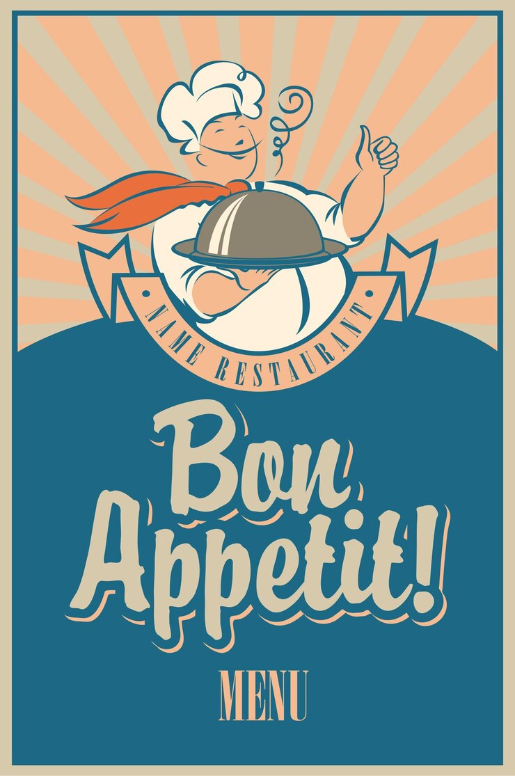 Vector menú de portada con el chef con bandeja