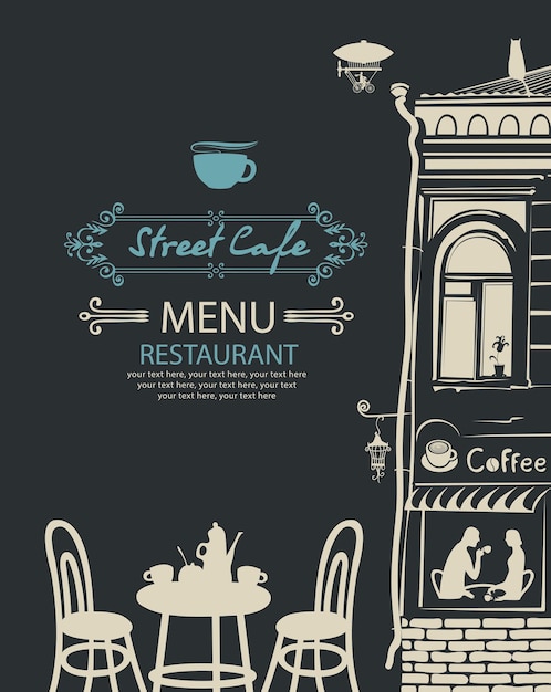 Vector menú de portada para street cafe