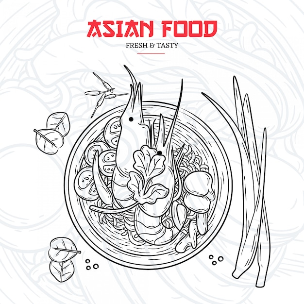 Vector menú de restaurante asiático dibujado a mano