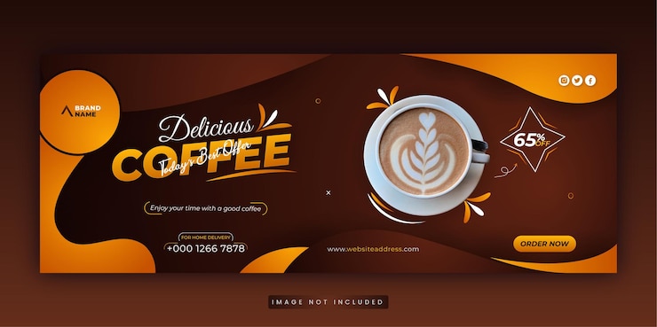 Vector menú de restaurante dinámico promoción de redes sociales delicioso café negro plantilla de portada de facebook