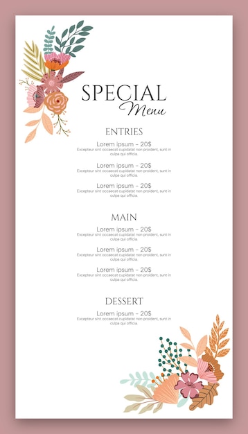 Menú restaurante Evento especial Cocinero comida comida de boda plantilla vectorial