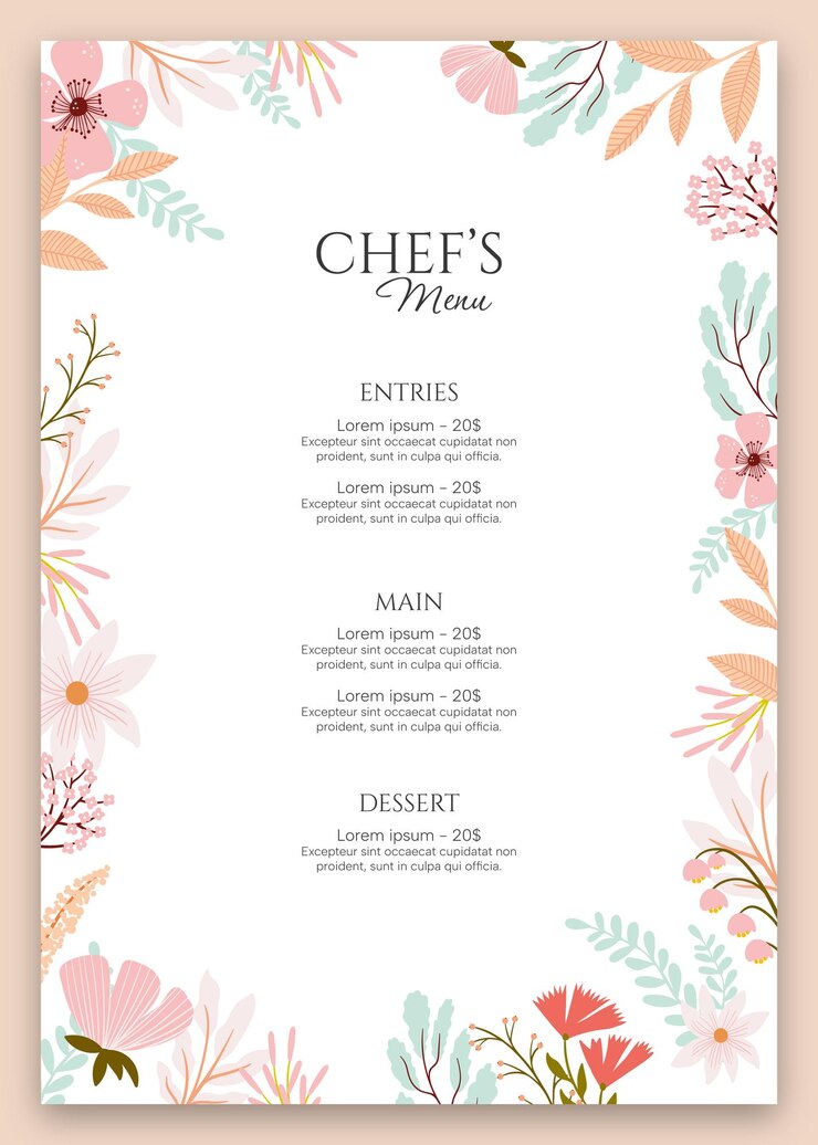 Vector menú restaurante evento especial cocinero comida comida de boda plantilla vectorial
