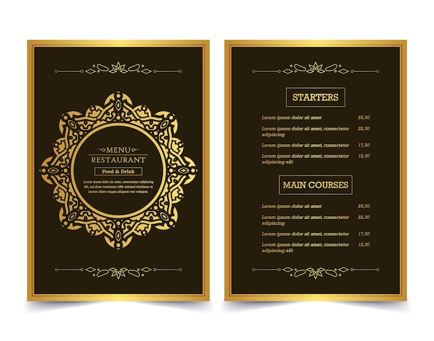 Menú de restaurante de lujo con adorno de logo