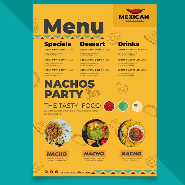 Vector menú del restaurante mexicano