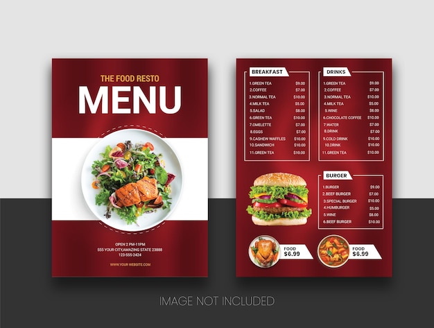 Menú de restaurante moderno para comida rápida.