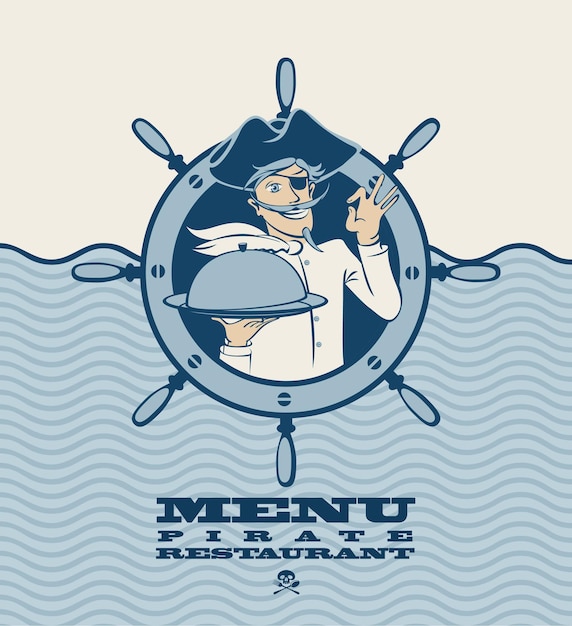 Menú para restaurante de pescado con pirata
