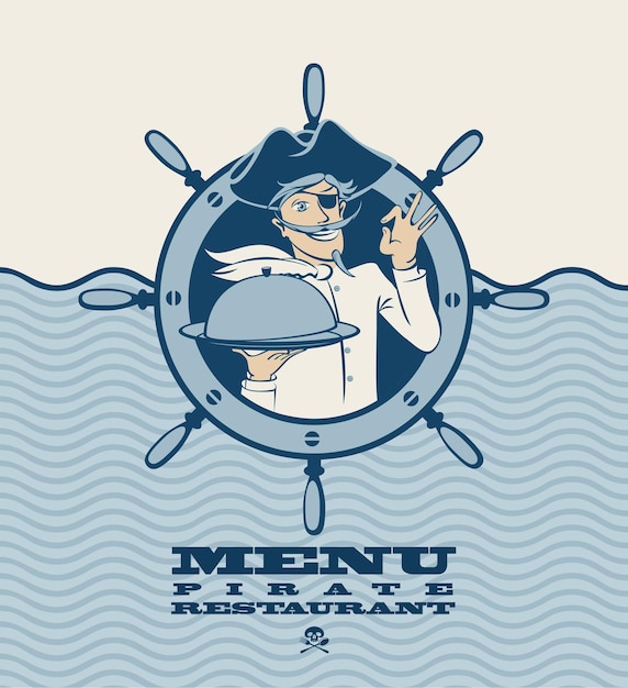 Vector menú para restaurante de pescado con pirata