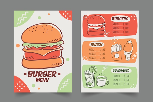 Vector menú de restaurante con plantilla de hamburguesas