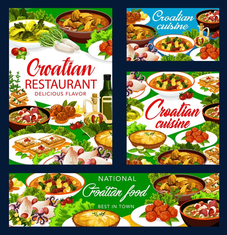 Vector menú de restaurante de platos de comida de cocina croata