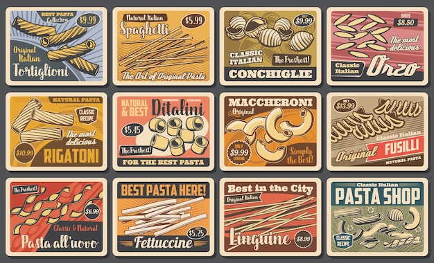 Vector menú de restaurante retro de pasta italiana