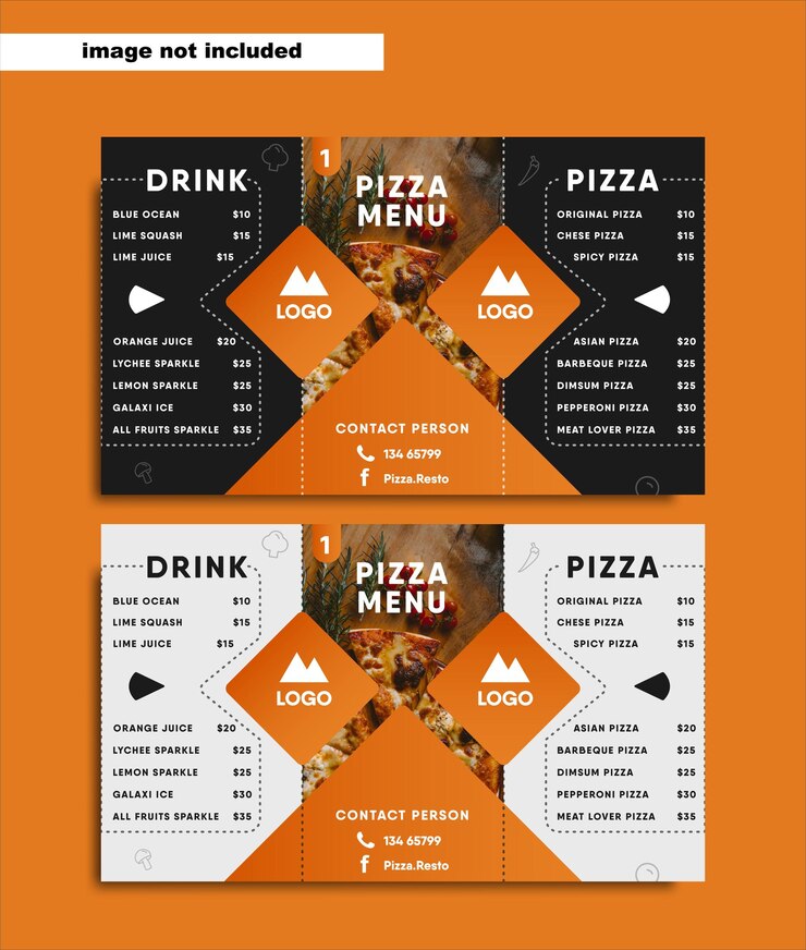 Menú de restaurante simple para pizza