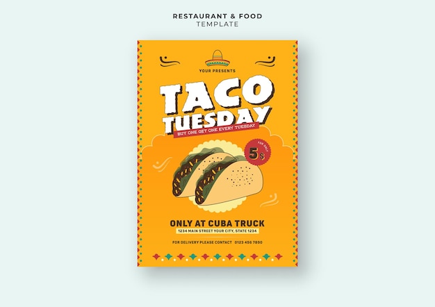 Menú de un restaurante de tacos mexicanos sabrosos portada de redes sociales diseño de banner de volante