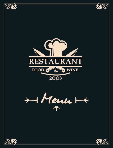 menú de restaurante con utensilios de cocina y chef