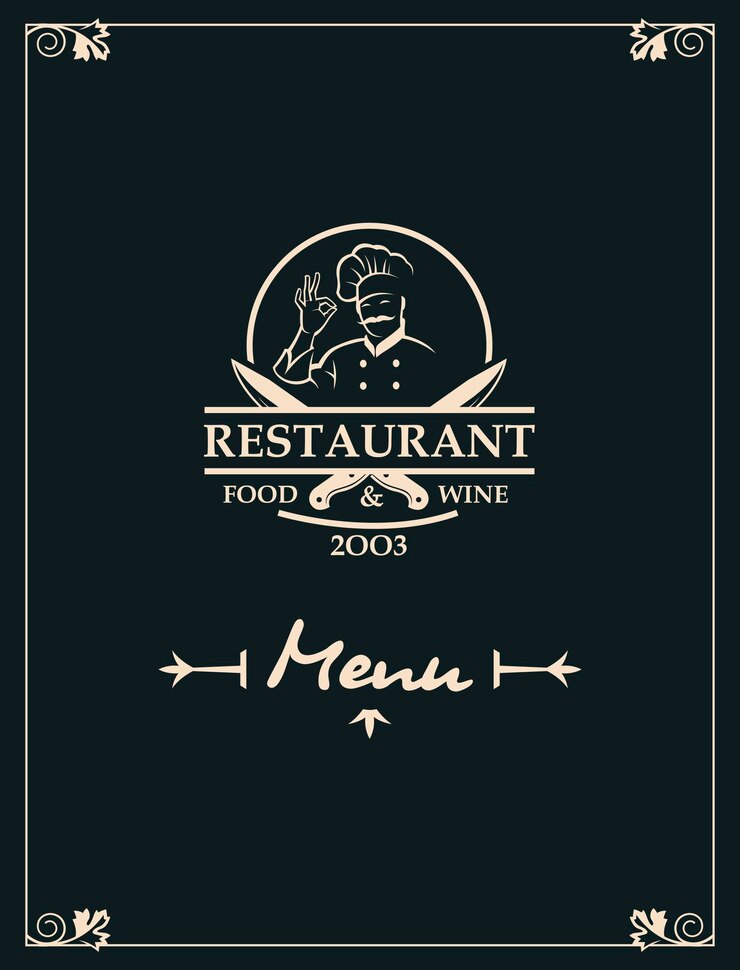 Vector menú de restaurante con utensilios de cocina y chef