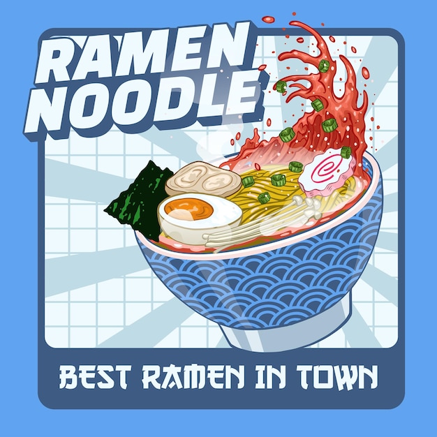 Menú de restaurante vintage de diseño de fideos ramen japoneses