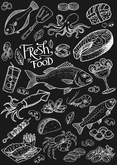 Menú de restaurante vintage preparado con menú dibujado a mano en pizarra Ilustraciones vectoriales detalladas utilizables