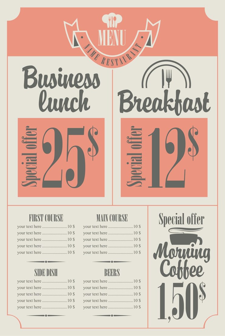Vector menú de tablero para café con precios