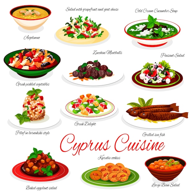 Vector menú vectorial de cocina de chipre platos nacionales chipriotas
