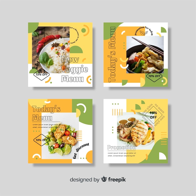 Vector menú vegetariano colección de publicaciones de instagram con foto