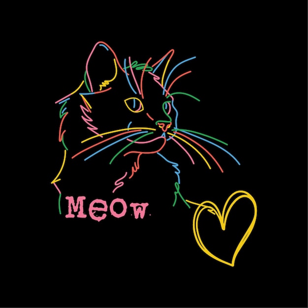 Vector meow diseño de la línea de amor