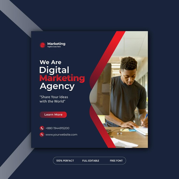 Mercadeo digital medios sociales corporativos y banner de la agencia o plantilla de publicación de Instagram