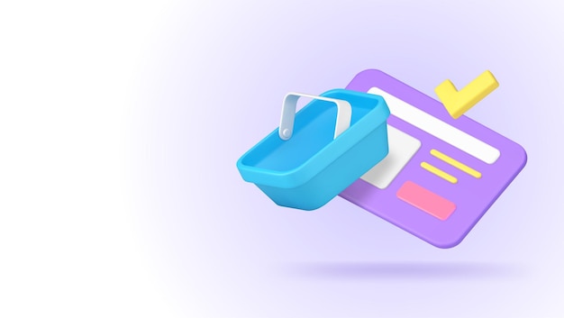 Mercado de comestibles en línea navegador de Internet para bienes de búsqueda icono 3D vector realista