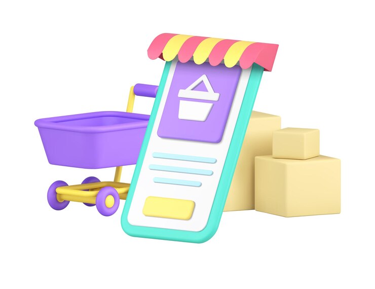 Vector mercado de compras en línea servicio de entrega de pedidos aplicación de teléfono inteligente d icono vector realista