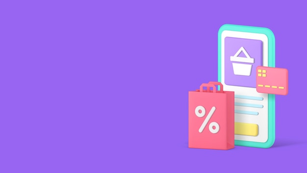 Mercado de compras en línea venta de aplicaciones móviles descuento banner copia espacio ilustración vectorial