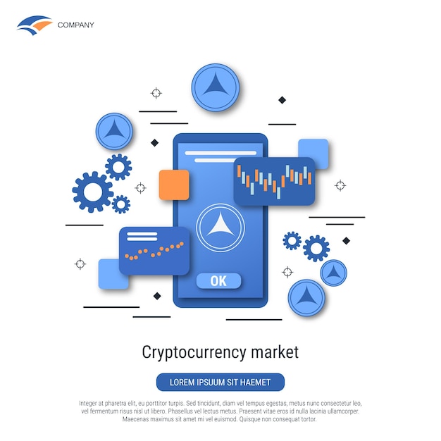 Mercado de criptomonedas billetera digital dinero virtual diseño plano estilo vector concepto ilustración