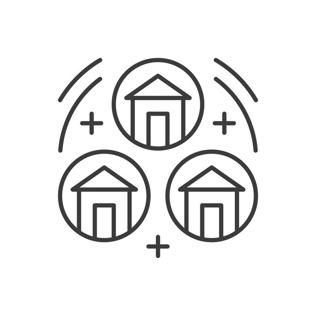 Mercado inmobiliario eligiendo comparación compra línea delgada arte icono ilustración vectorial