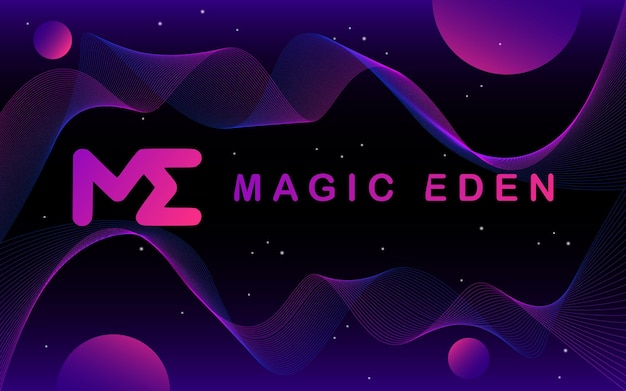 Mercado de NFT en el logotipo de Magic Eden de la cadena de bloques de Solana aislado fondo negro.