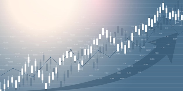 Mercado de valores y bolsa. Gráfico de gráfico de velas de negocios de comercio de inversión en bolsa. Datos del mercado de valores. Punto alcista, Tendencia del gráfico. ilustración vectorial