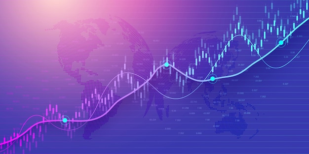 Mercado de valores o gráfico de comercio de divisas en concepto gráfico para la inversión financiera o el diseño de la idea de negocio de tendencias económicas. Fondo de finanzas en todo el mundo. Ilustración vectorial.