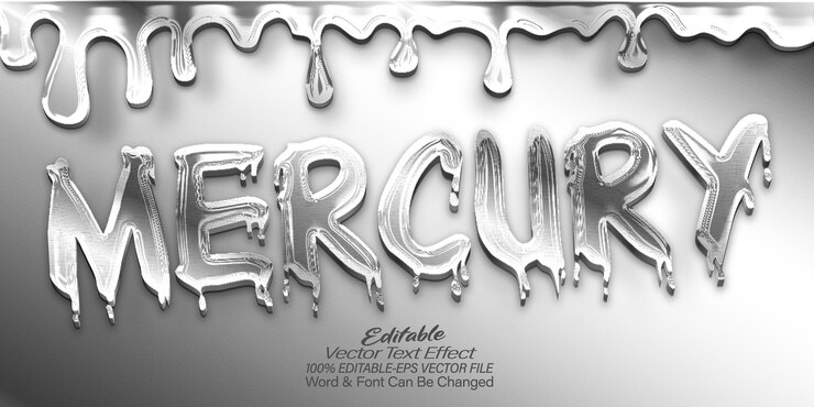 Vector mercurio efecto de texto vectorial editable alfabeto mercurio plata metálica plata gota de hierro gris