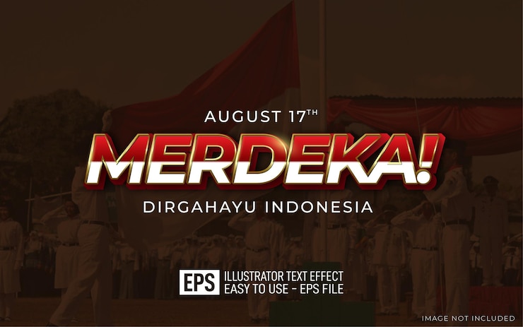 Vector merdeka 3d text editable style effect dirgahayu indonesia template