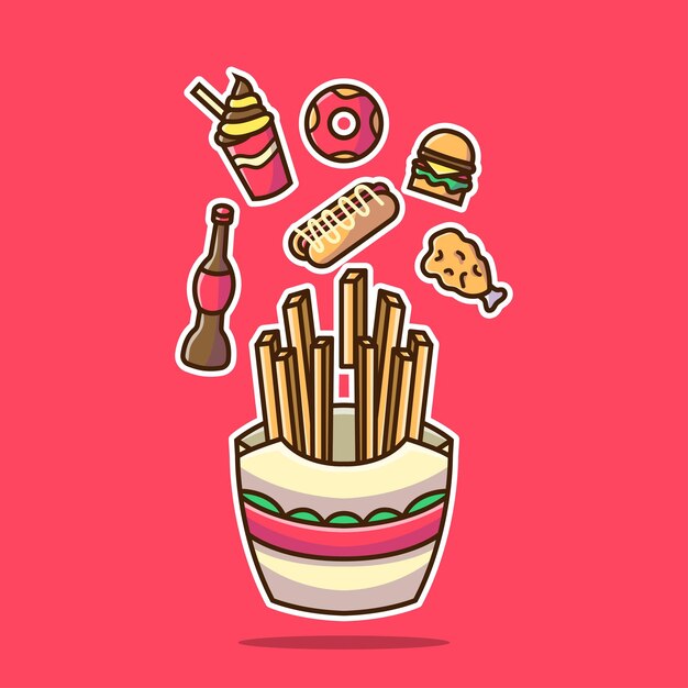 Merienda comida chatarra Ilustración