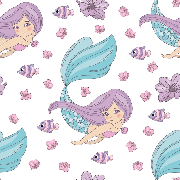 MERMAID PRINCESA Vector de patrones sin fisuras de viaje por mar