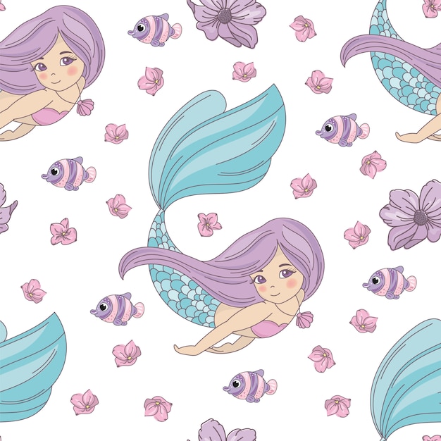 Mermaid princesa vector de patrones sin fisuras de viaje por mar