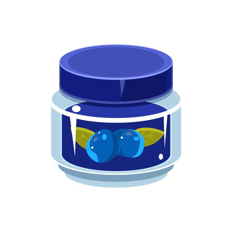 Vector mermelada de arándanos en tarro transparente icono de vector plano aislado sobre fondo blanco de manera simplificada