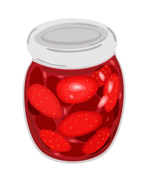 Mermelada de fresa en un tarro de cristal. Ilustración aislada vectorial.