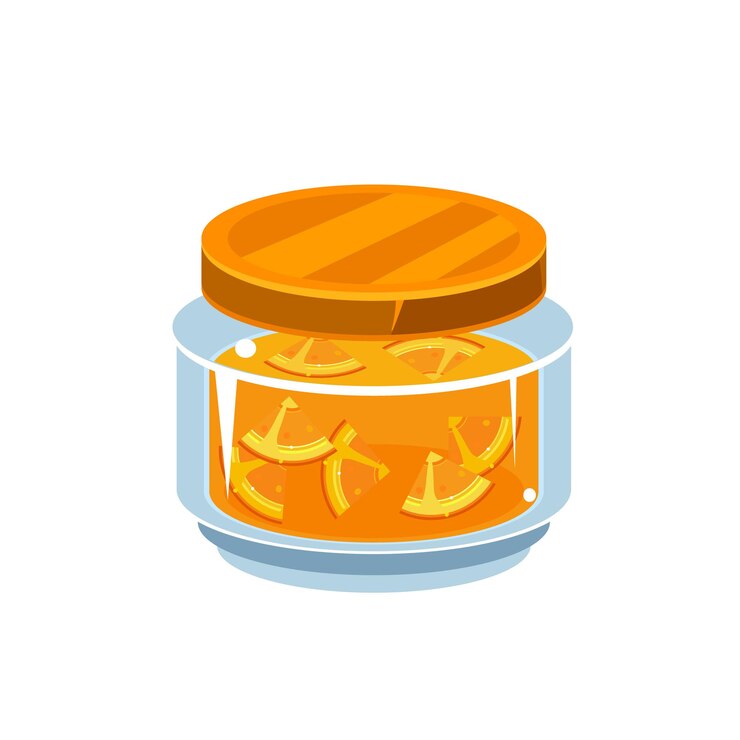 Vector mermelada de naranja en frasco transparente icono de vector plano aislado en fondo blanco de manera simplificada