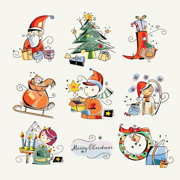 Merry christmas clip art sticker ilustraciones