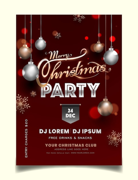 Merry Christmas Party Flyer Vector con elementos de tipografía navideña Poster de celebración de fondo