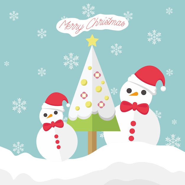 Merry Christmas Snowman With Snowflakes Background Ilustración gráfica de vector