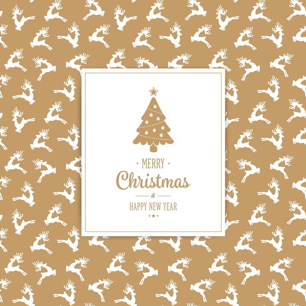 Merry Christmas tarjeta de patrón de fondo de reno de oro