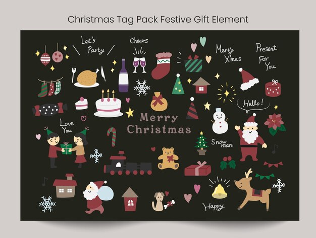 Merry amp Cute Christmas Tag Pack Elementos de regalos festivos para las fiestas